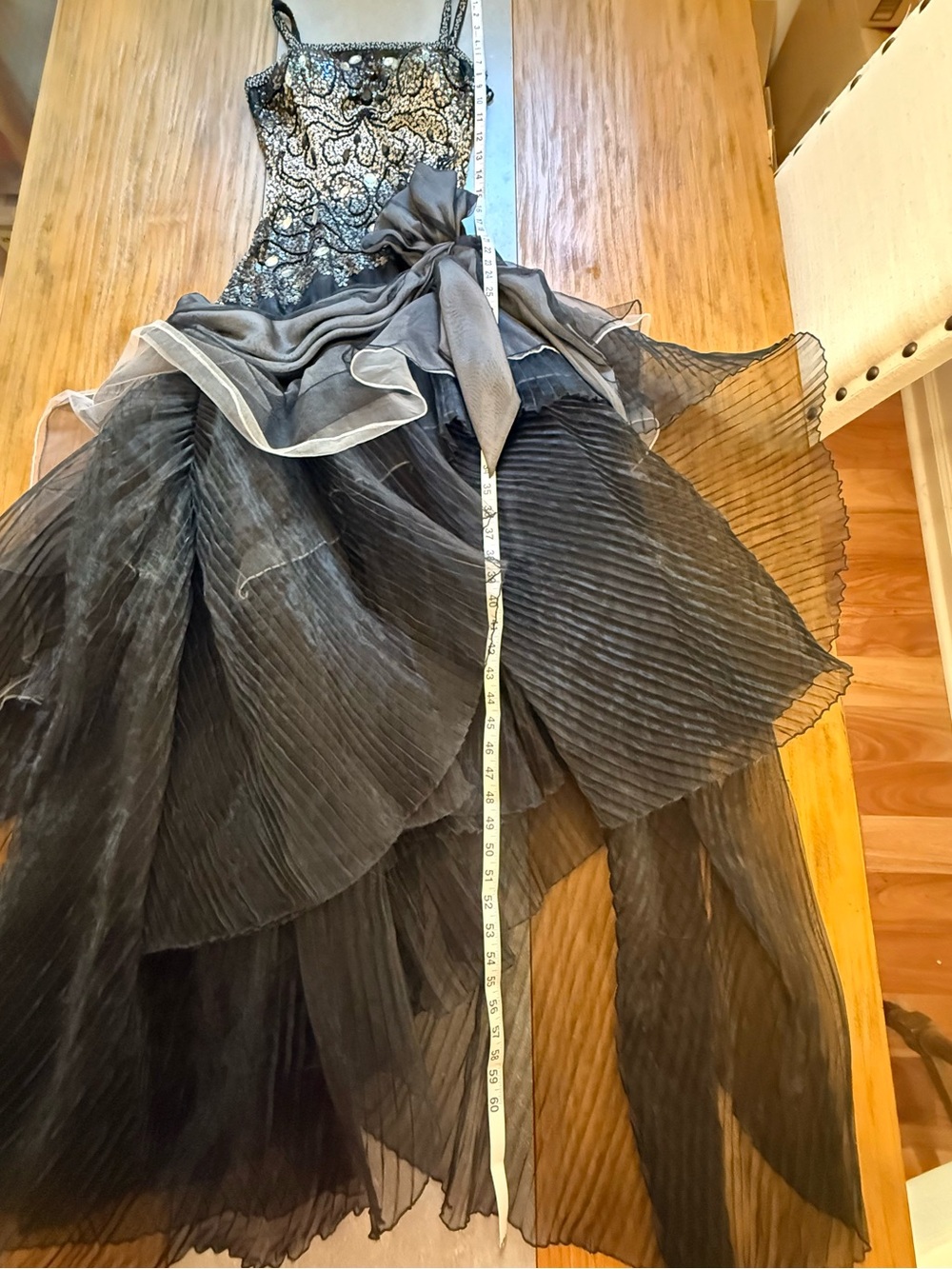 Musani Couture Black White Gray Sequin Beaded Silk Ball Gown Tiered Organza 10 - Picture 6 of 16